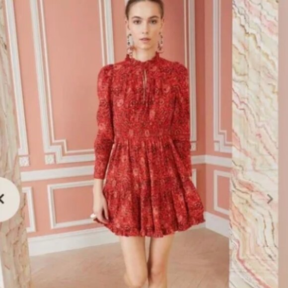 Ulla Johnson Liv Mini Dress Red Floral Size 0 - Picture 2 of 2